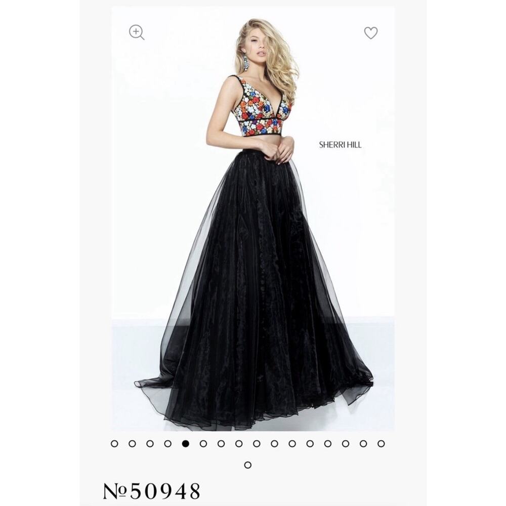 Sherri Hill Floral Embroidered Chiffon Prom Formal Dress 2 Piece Tulle Size 2